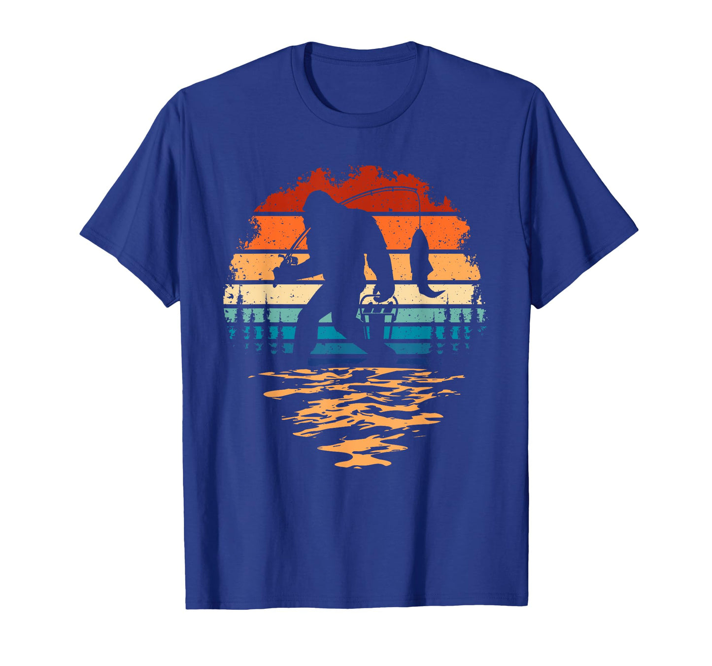 Bigfoot Fishing Funny Retro Sasquatch Dad Men Kids T-Shirt