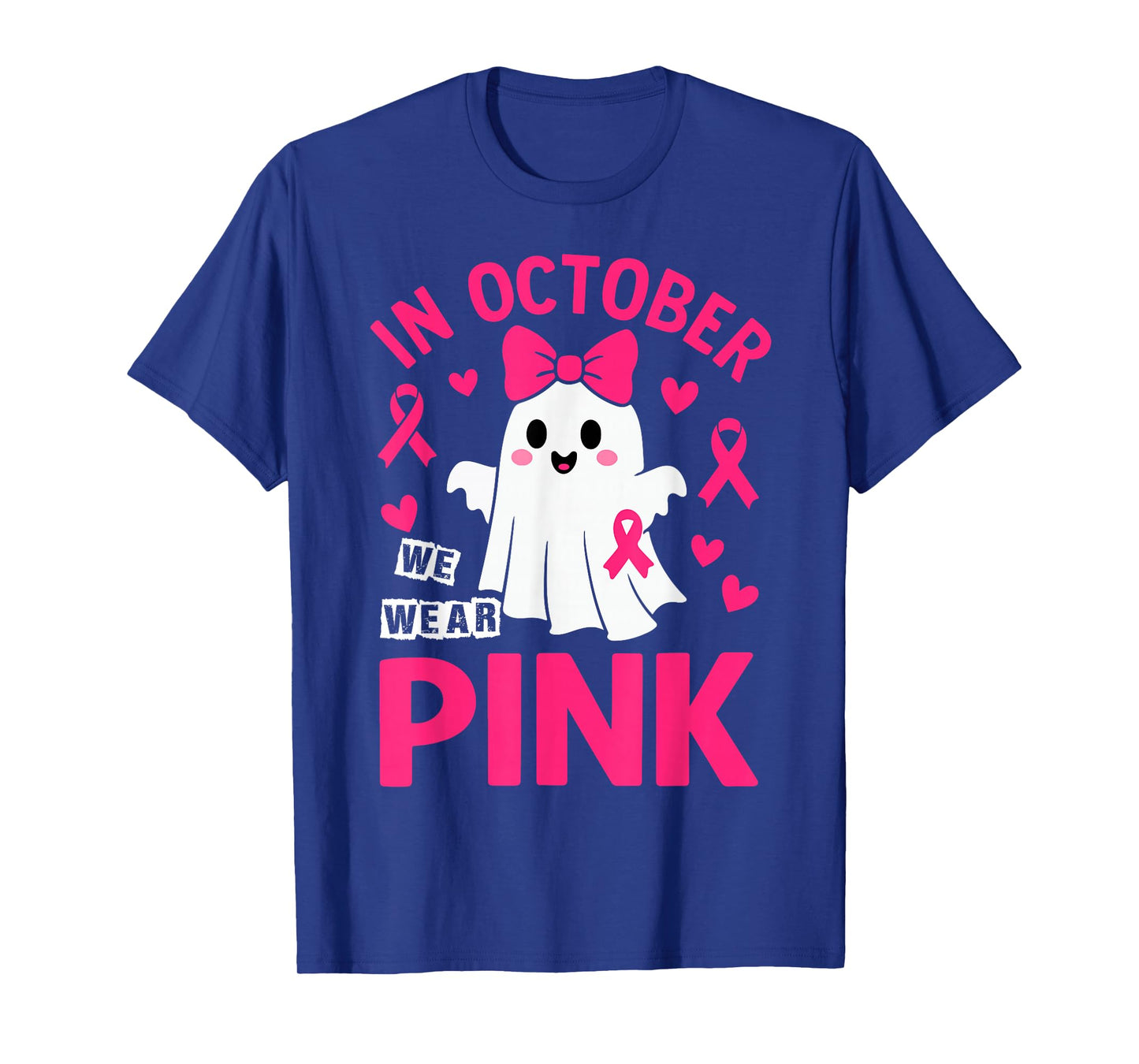 in October We Wear Pink Breast Cancer Awareness Ghost Boo T-Shirt