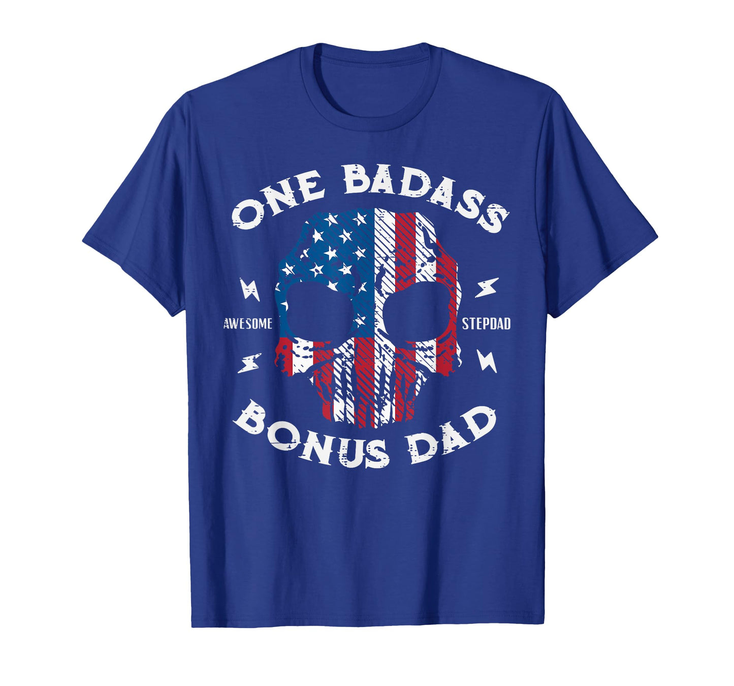 One Awesome Stepdad Bonus Dad Fathers Day US Flag Skull Men T-Shirt