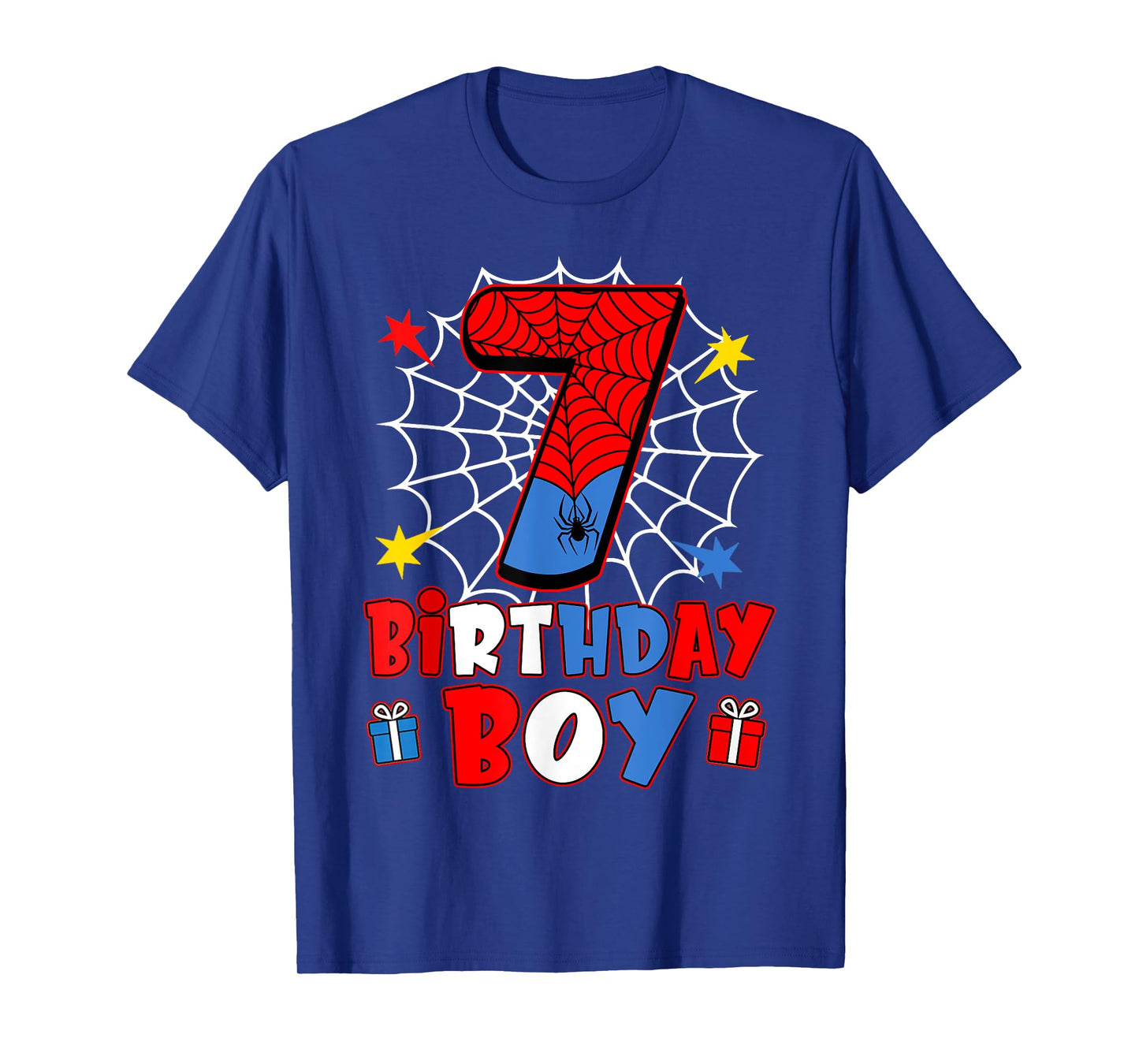 Kids Spider Web Seven 7 Years Old It's My 7th Birthday Boy T-Shirt
