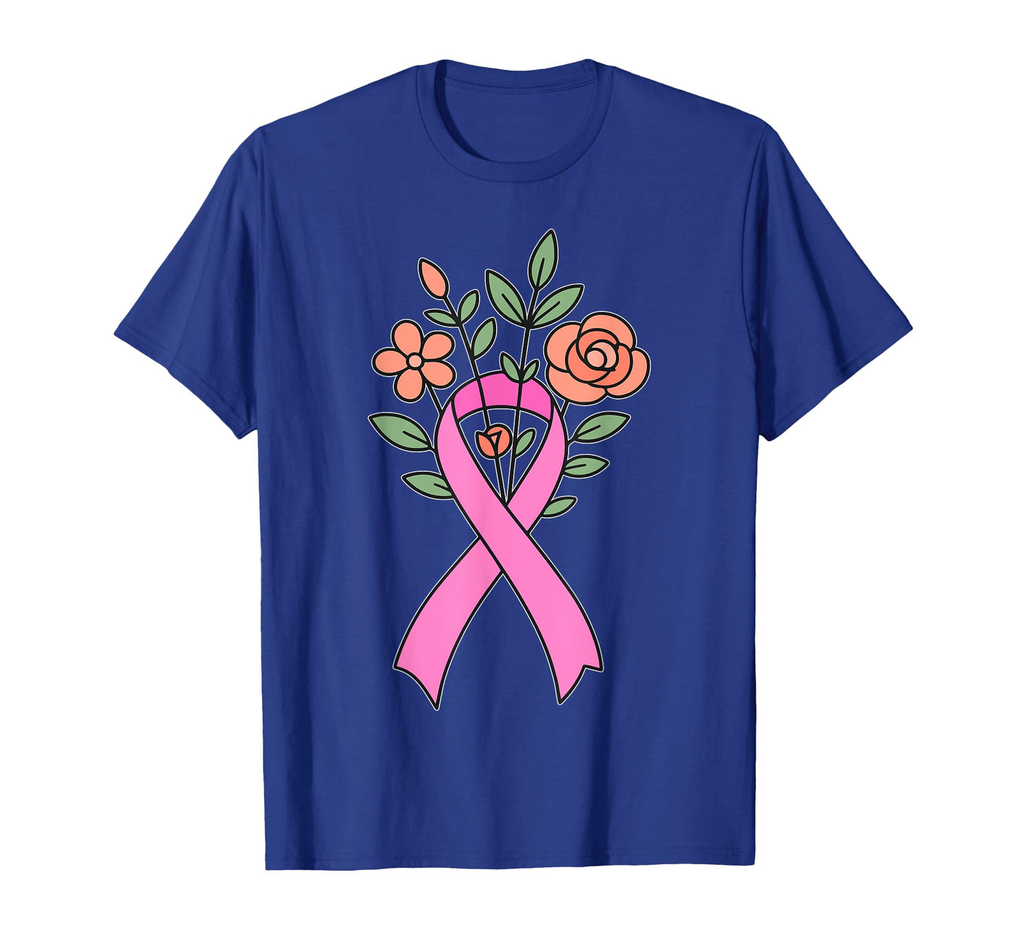 Cute Floral Pink Ribbon Breast Cancer Awareness Women Girls T-Shirt