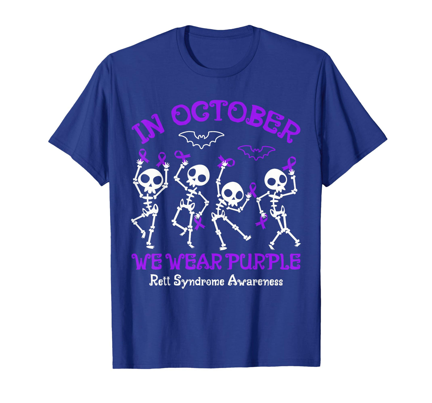 In October We Wear Purple Rett Syndrome Awareness Skeletons T-Shirt