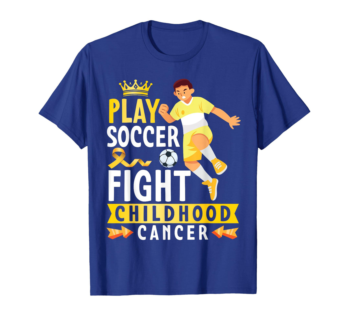 Play Soccer Fight Childhood Cancer Gold Ribbon Awareness T-Shirt