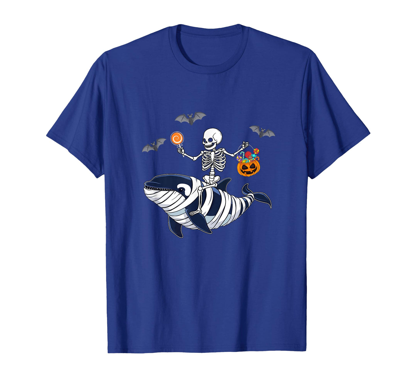 Skeleton Riding Mummy Orca Halloween Costume Whale T-Shirt