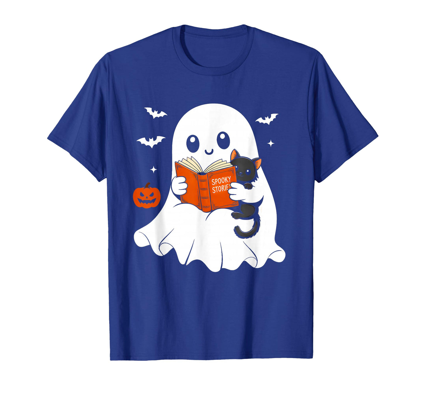 Ghost Reading Book Black Cat Halloween Costume Men Women T-Shirt