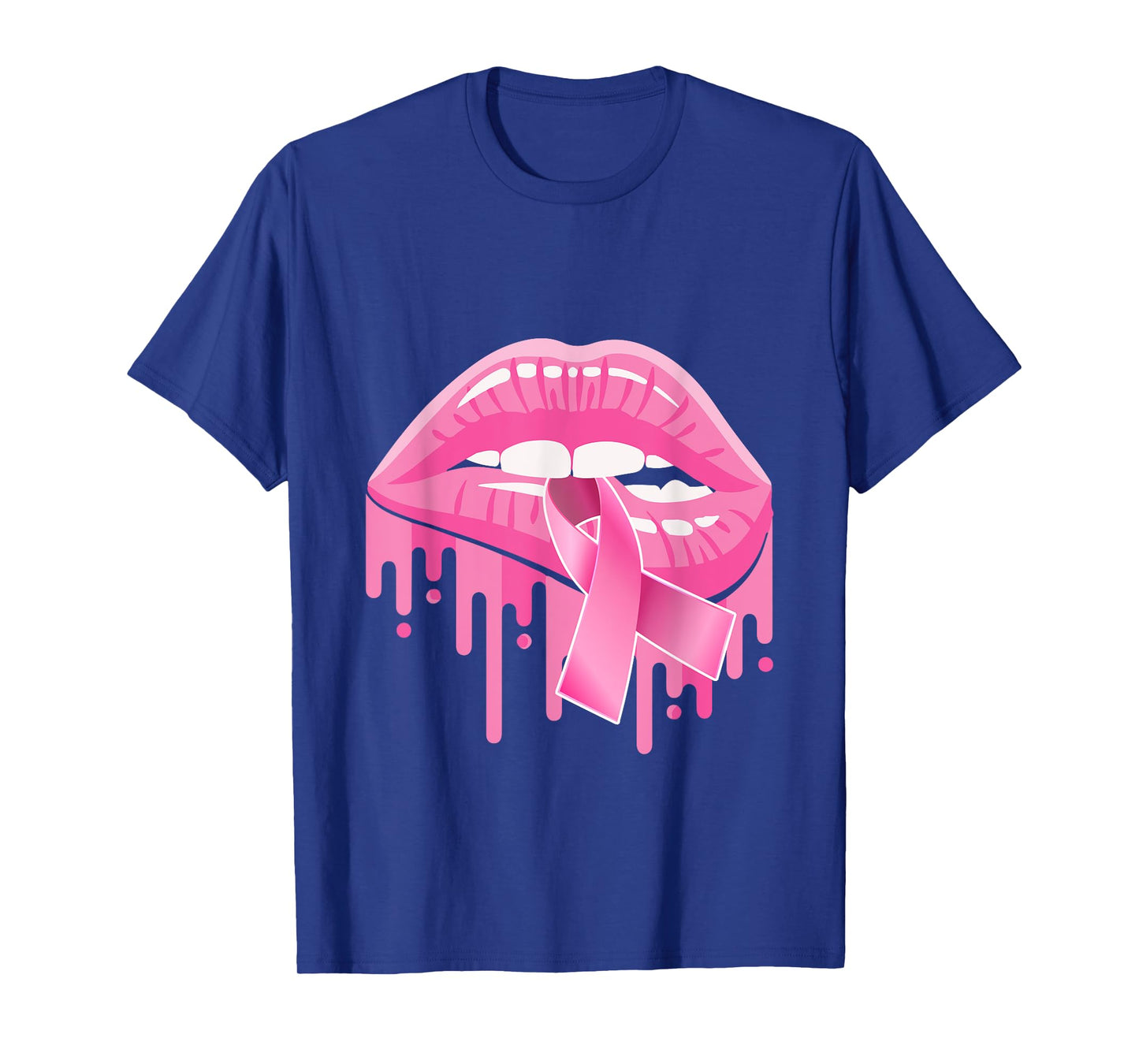 Breast Cancer Awareness Women Sexy Lips Pink Ribbon T-Shirt