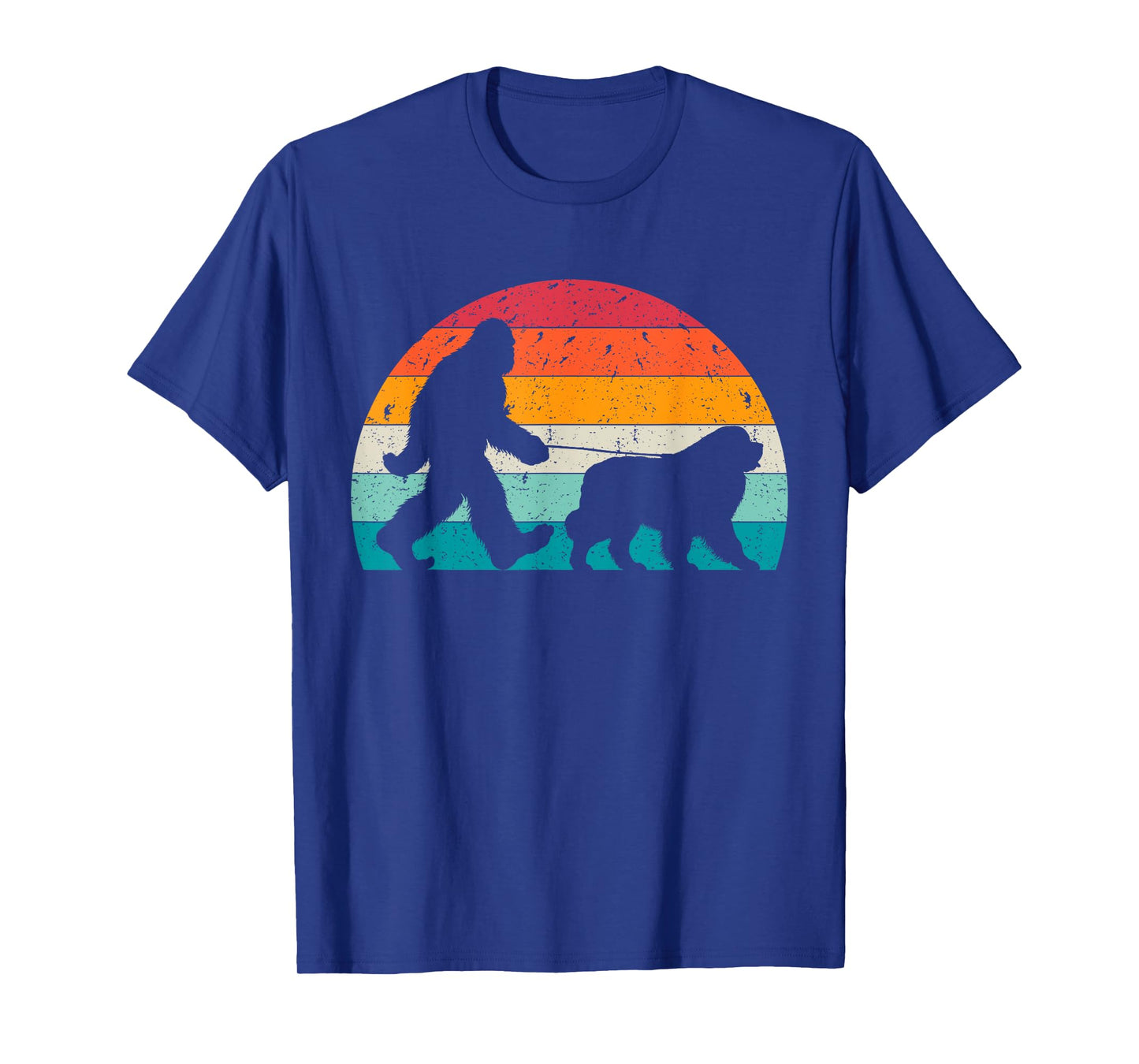 Bigfoot Walking a Dog Funny Newfie Lovers Dog Dad T-Shirt for Men Women Kids