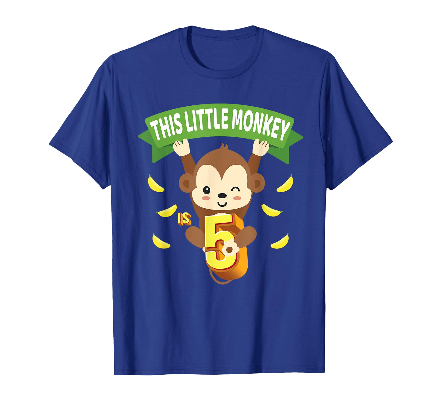 This Little Monkey Is 5 Years Old Kid 5th Birthday Monkeys T-Shirt