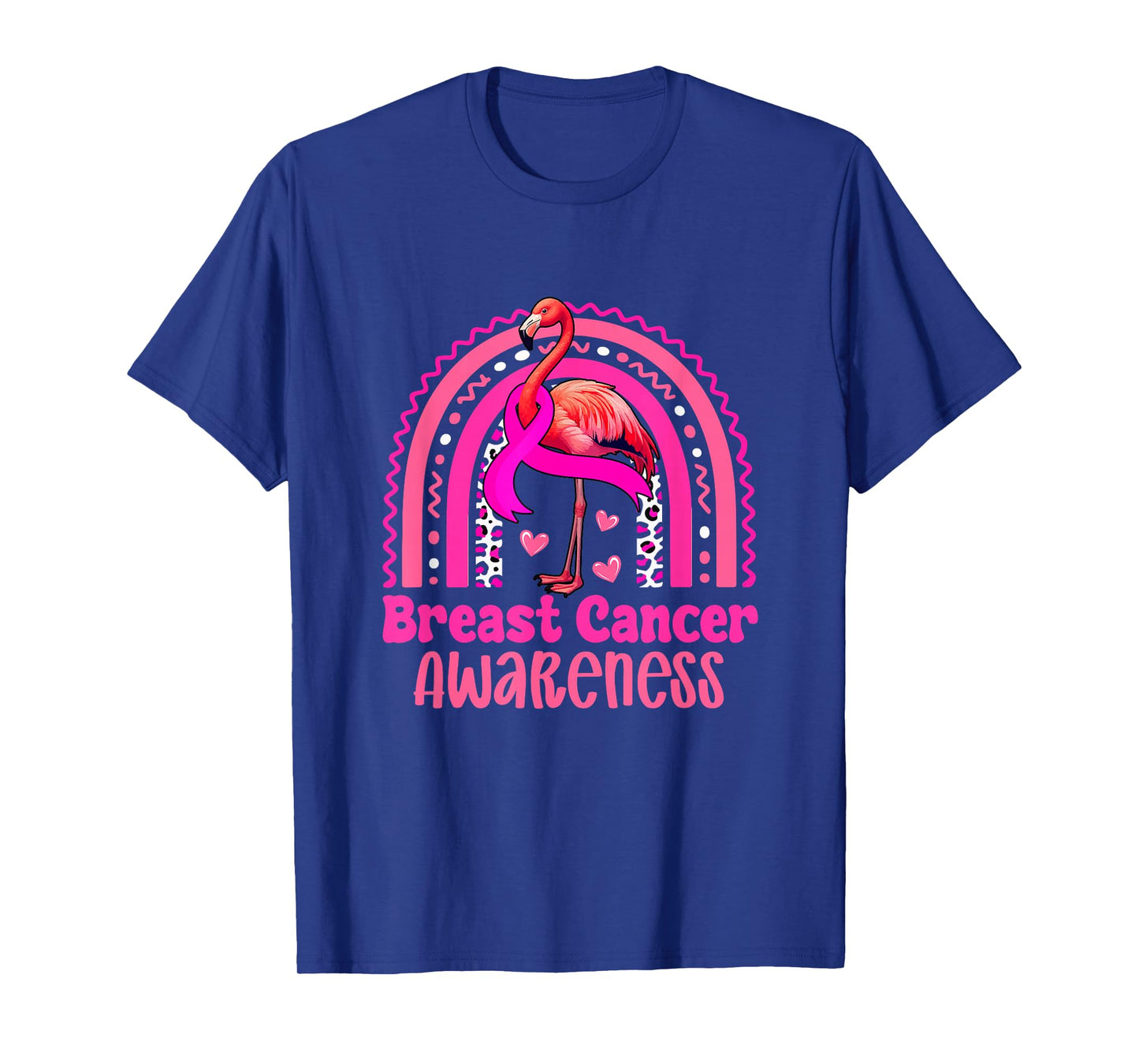 Breast Cancer Awareness Pink Ribbon Flamingo Leopard Rainbow T-Shirt