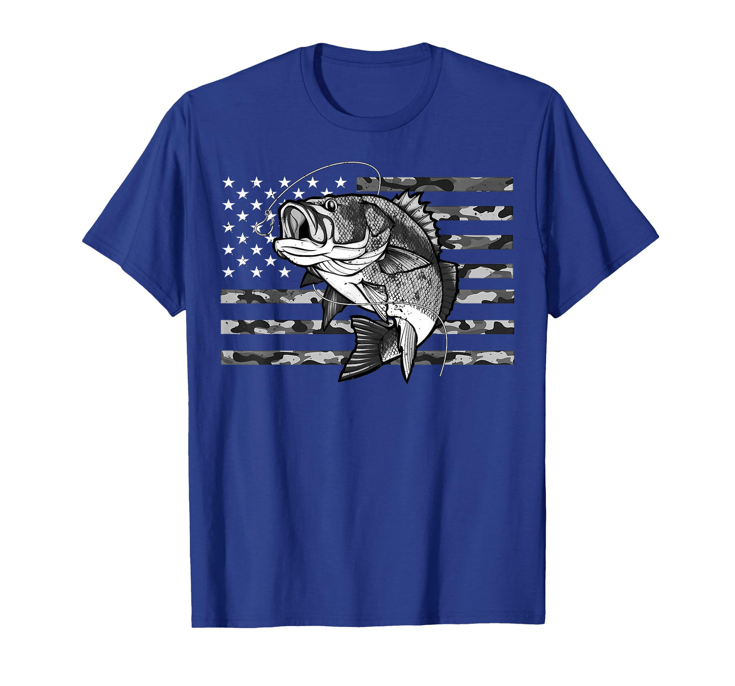 Fishing Camouflage US Camo American Flag Bass Fish Fisherman T-Shirt