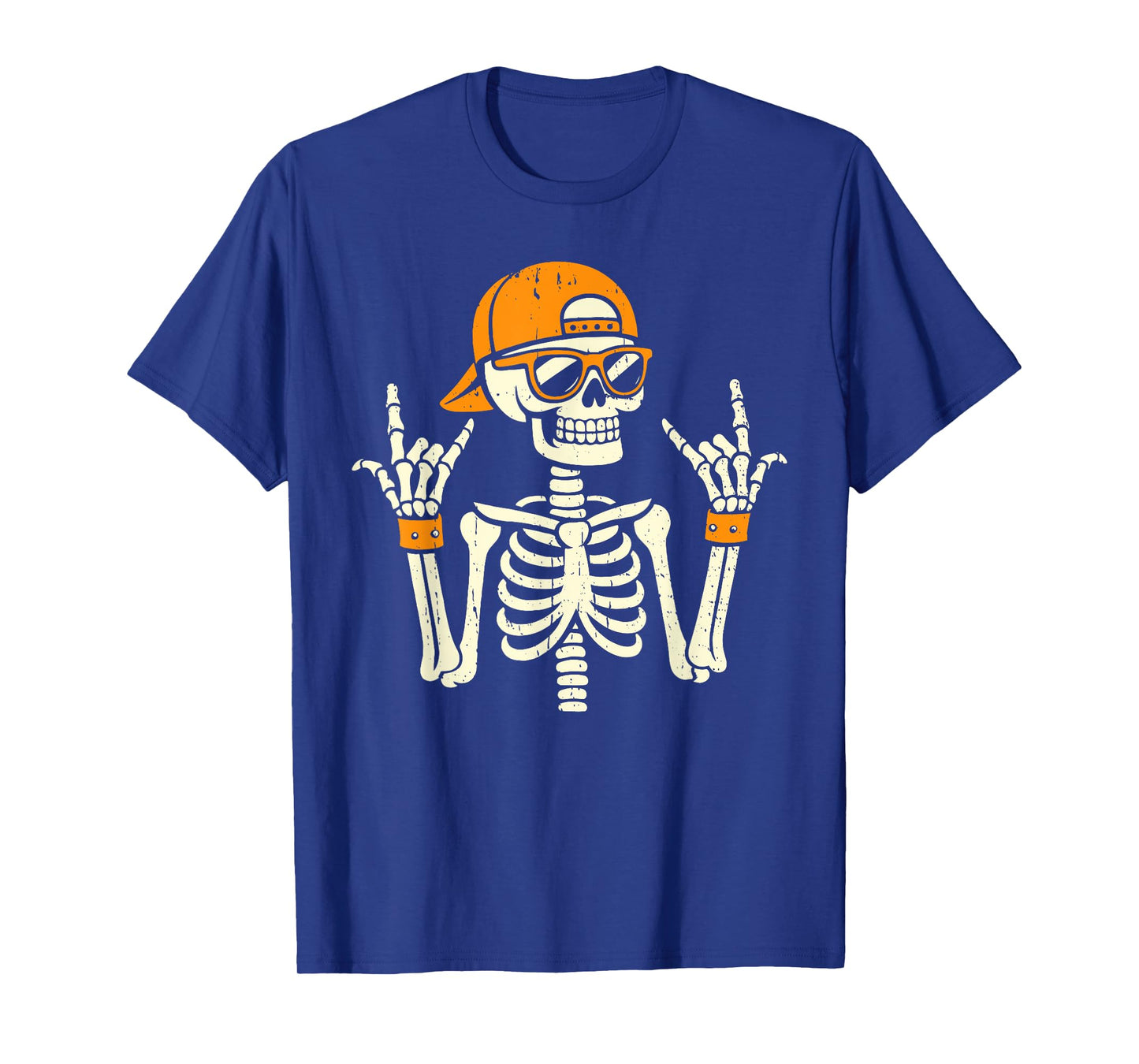 Rocker Skeleton Cap Skater Cool Halloween Punk Rock Men Boys T-Shirt