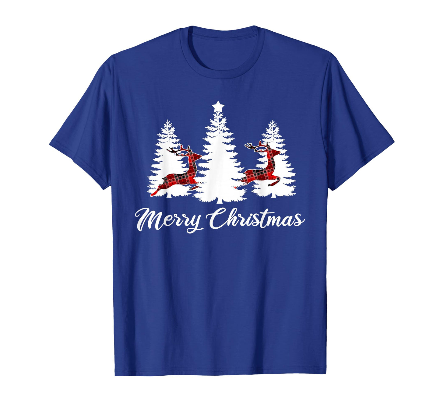 Merry Christmas Shirt for Women Buffalo Plaid Reindeer Tree T-Shirt