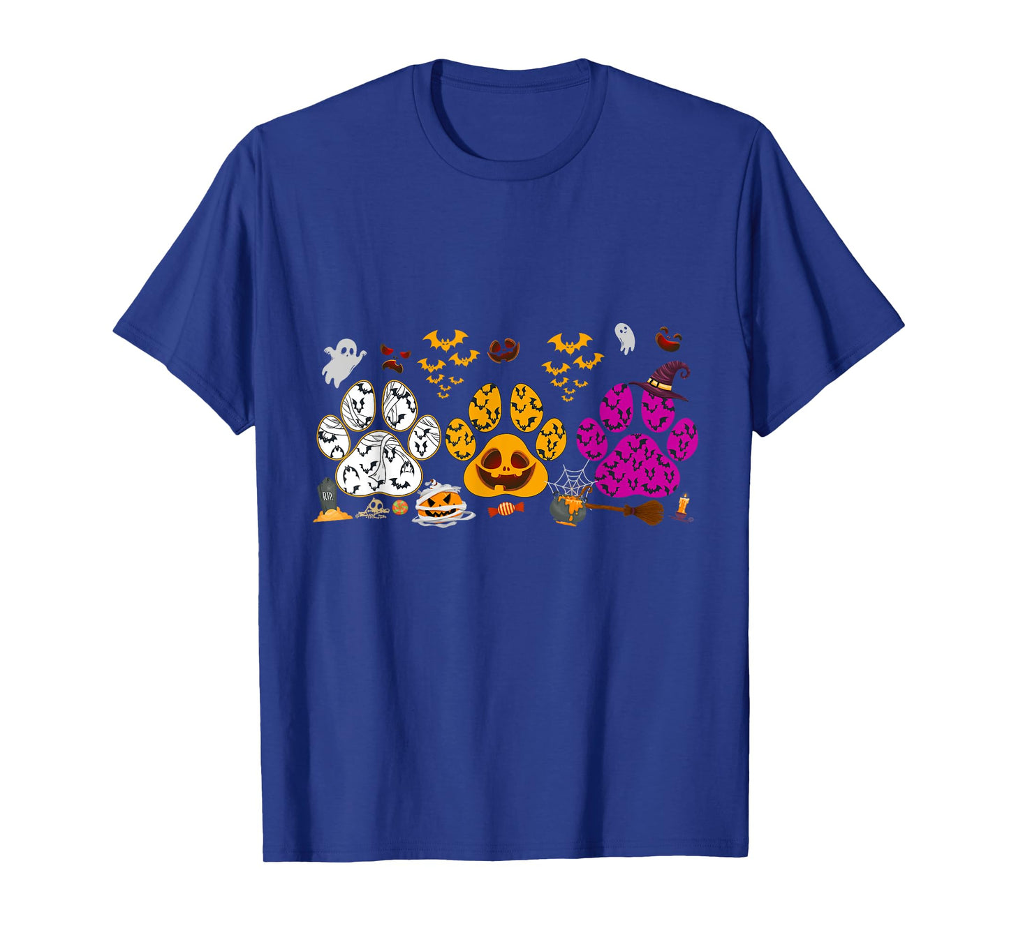 Funny Paw Print Halloween Dog Candy Pumpkin Ghost Dog Lovers T-Shirt