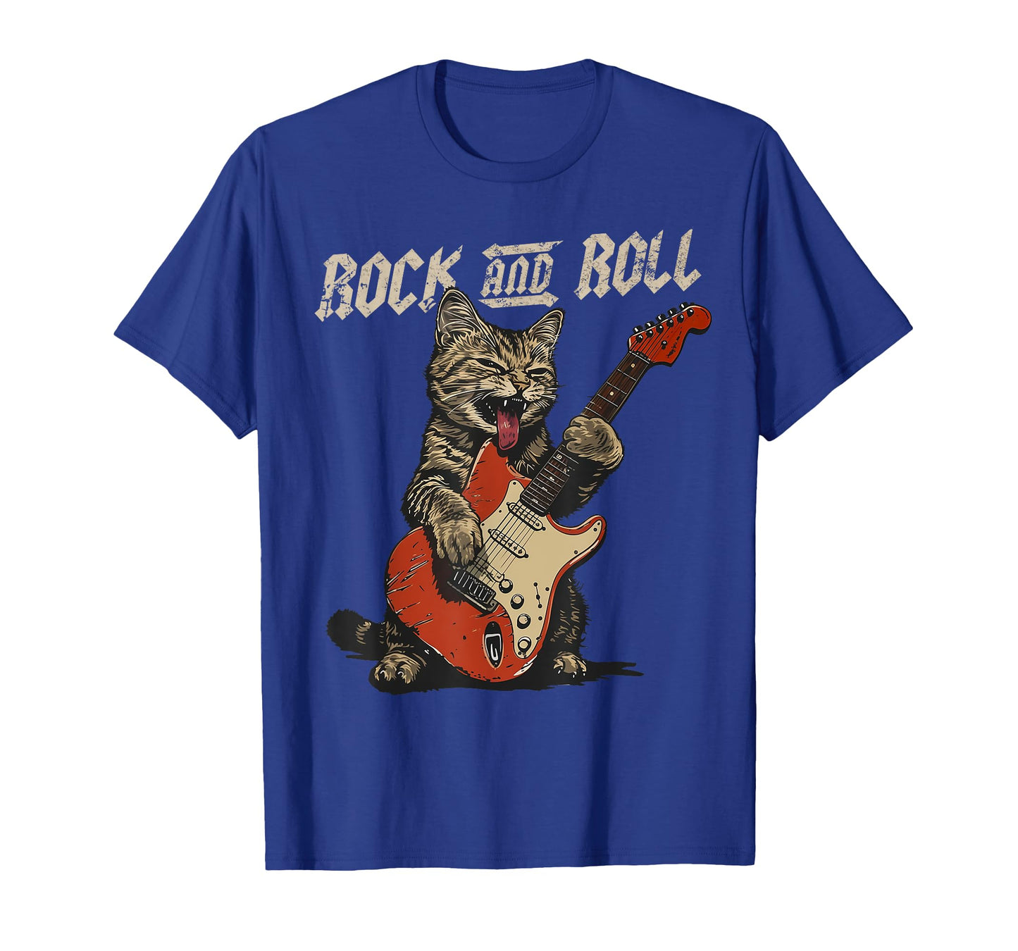 Rock and Roll Guitar Cat Vintage ROCK Guitarist Cat T-Shirt for Men Women Girls Kids