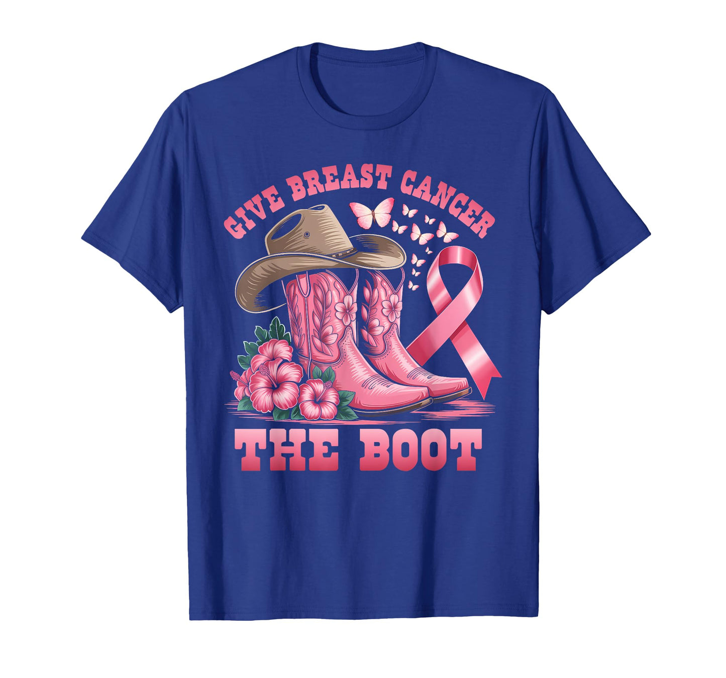 Give Breast Cancer The Boot Cowgirl Cancer Awareness Ribbon T-Shirt