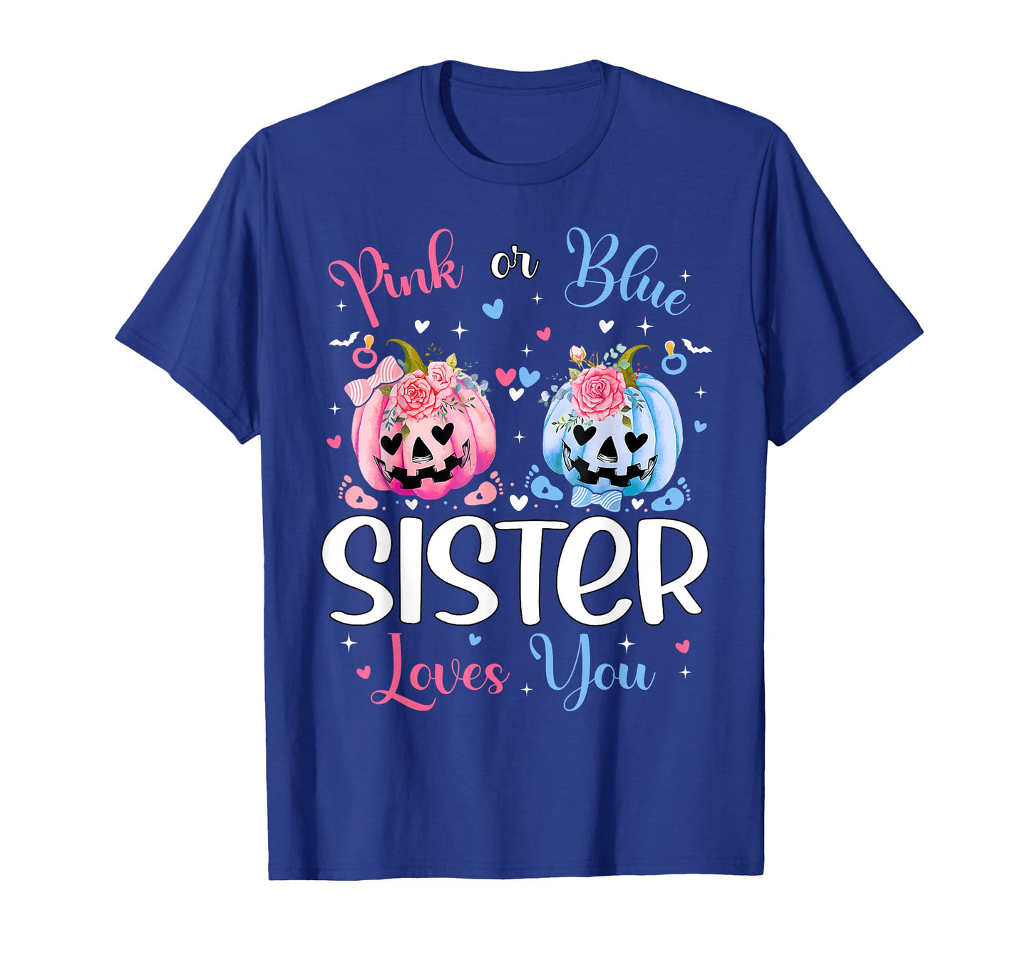 Pink or Blue Sister Loves You Pumpkin Gender Reveal Party T-Shirt