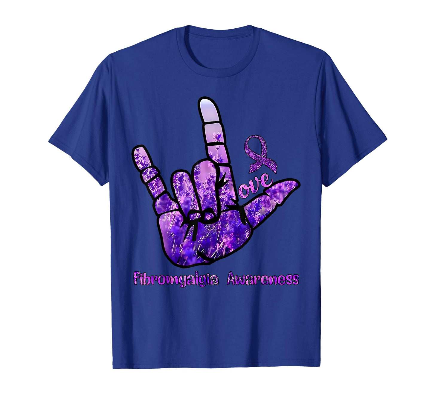 Love Purple Ribbon Hand Sign Fibromyalgia Awareness T-Shirt