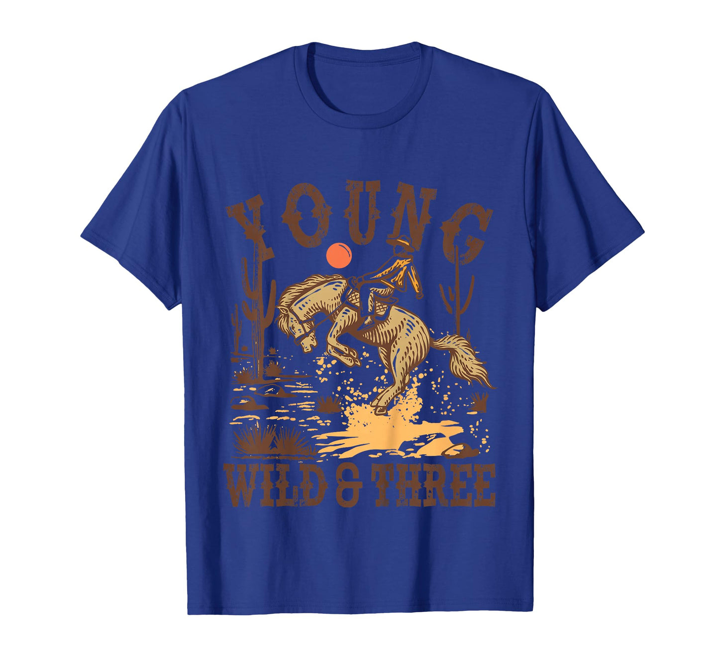 Kids Young Wild & Three Cowboy Western Rodeo 3rd Birthday Boy T-Shirt