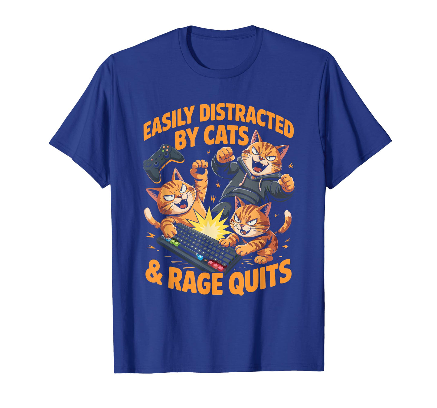 Easily Distracted By Cats & Rage Quits Funny Men Women Kids T-Shirt