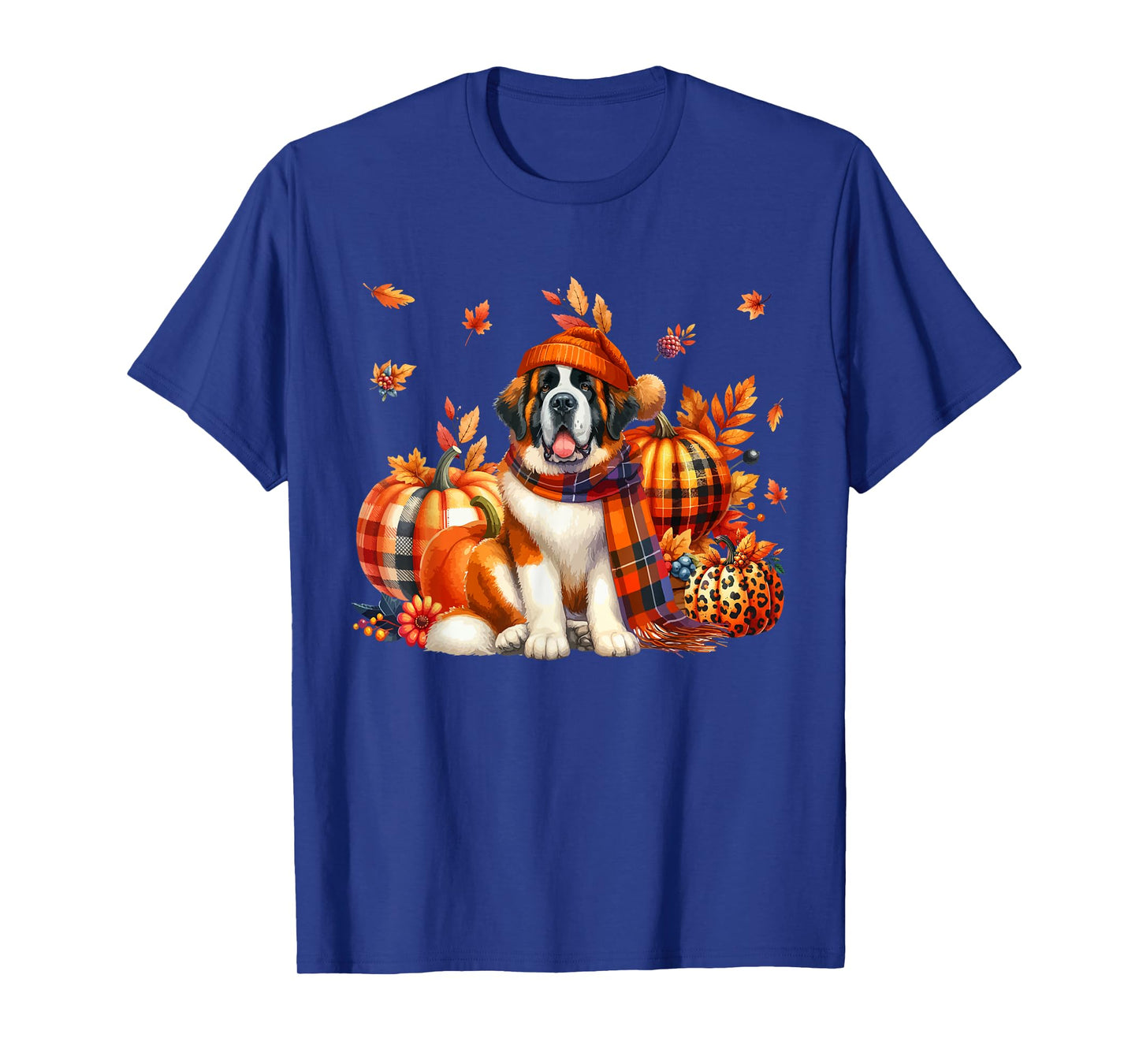 St. Bernard Thanksgiving Leopard Pumpkins Fall Leaves Lover T-Shirt