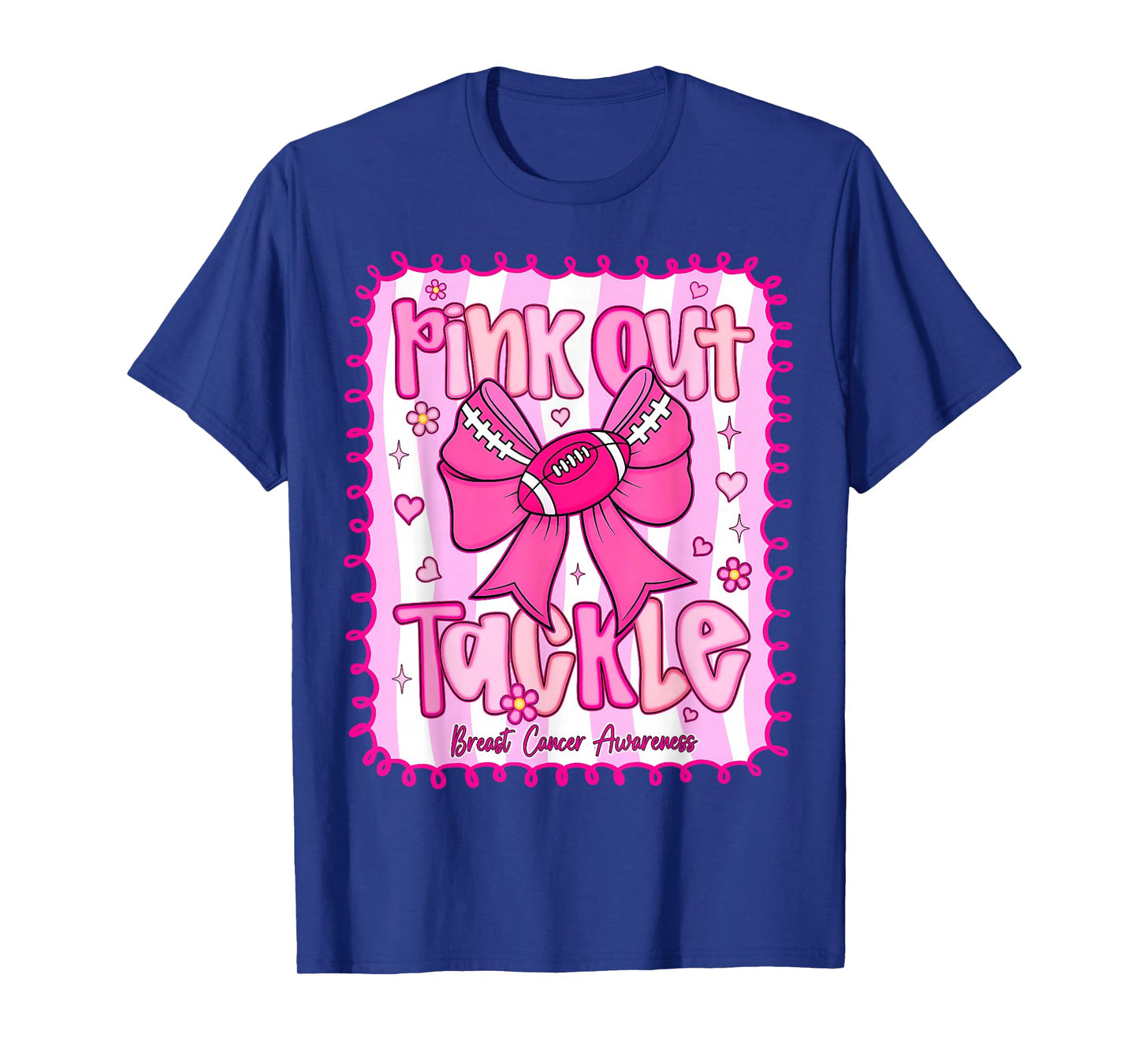 Pink Out Tackle Football Bow Pink Cheer Women Breast Cancer T-Shirt