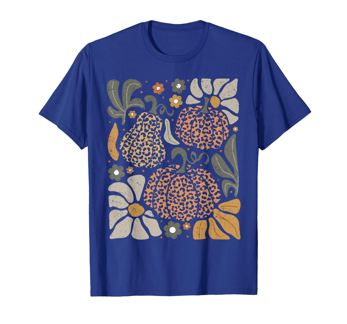 Leopard Pumpkin With Flowers Boho Floral Thanksgiving T-Shirt