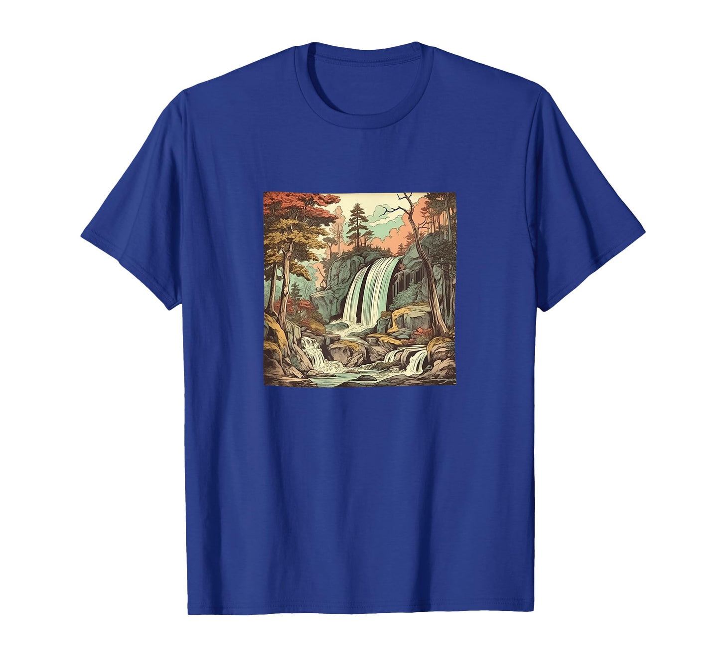 Waterfall In A Forest Vintage Landscape Graphic T-Shirt