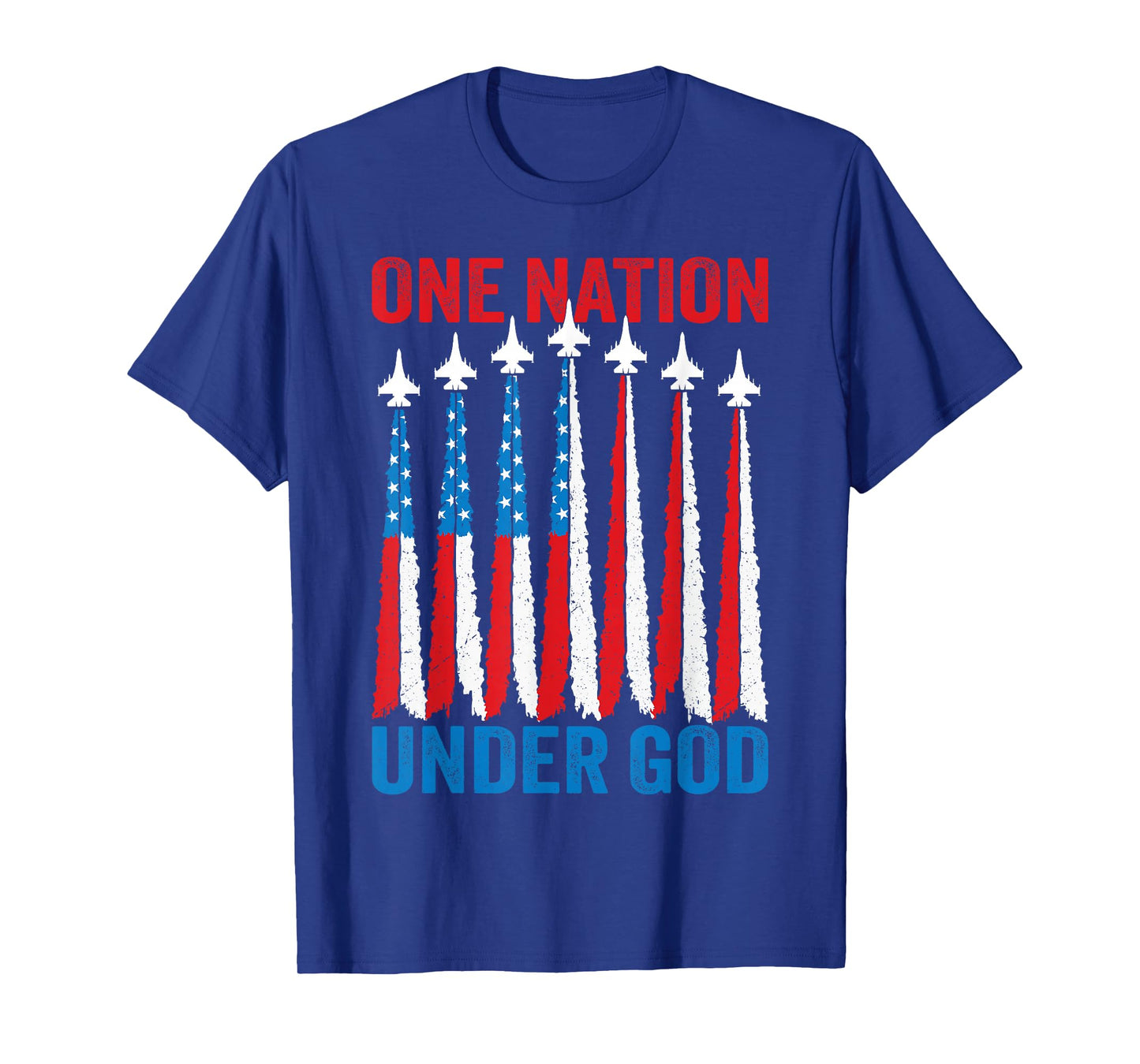 One Nation Under God 4th July Men American Flag Fighter Jet T-Shirt