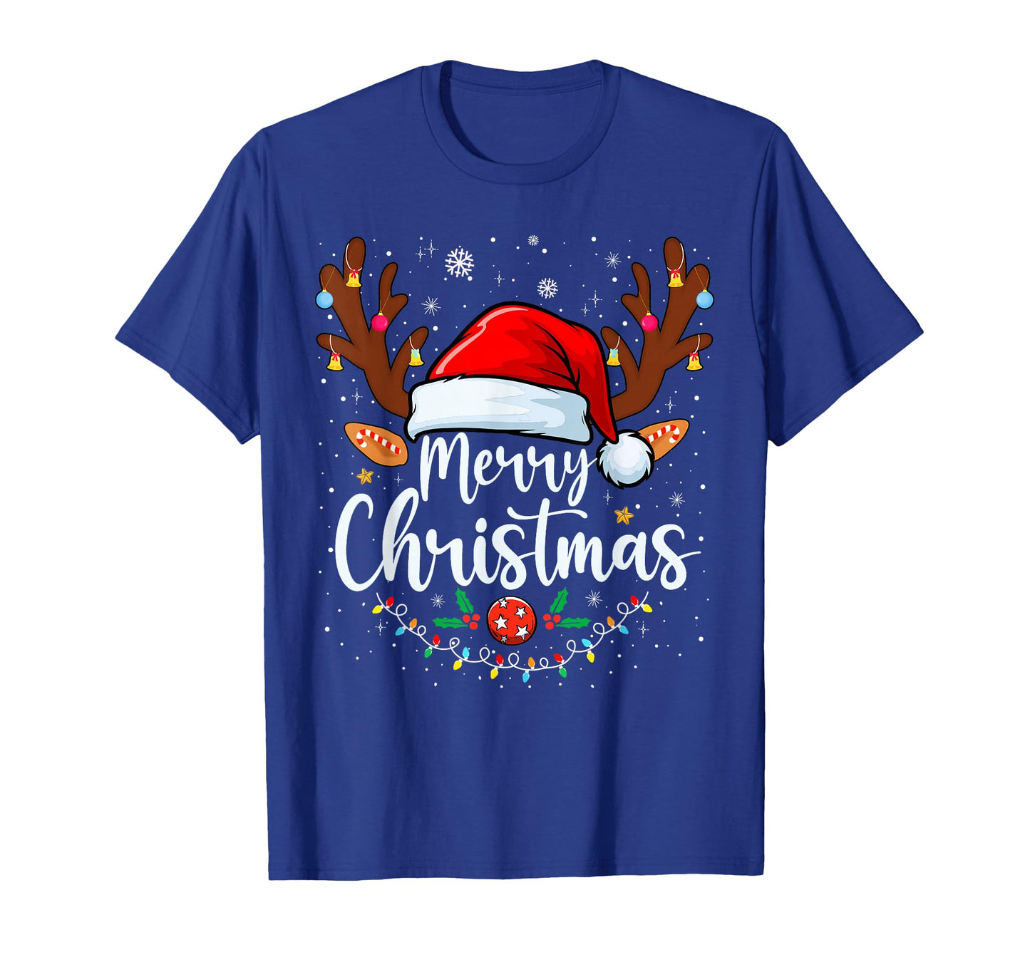 Merry Christmas Red Santa Hat Reindeer Xmas Matching Family T-Shirt