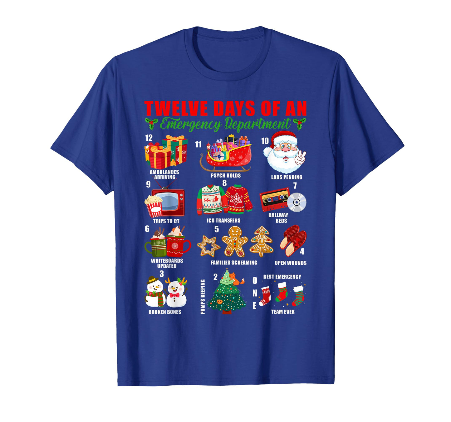 Twelve Days of an Emergency Department ED Nurse Christmas T-Shirt