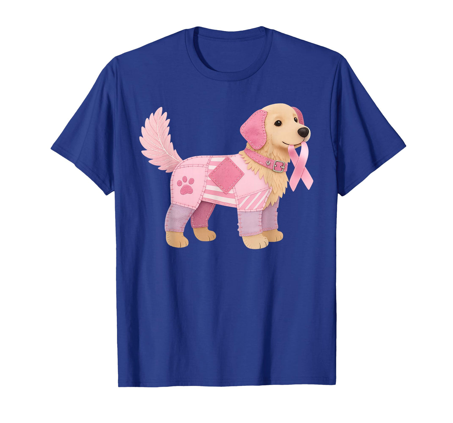 Patchwork Dog Pink Ribbon Breast Cancer Awareness Support T-Shirt