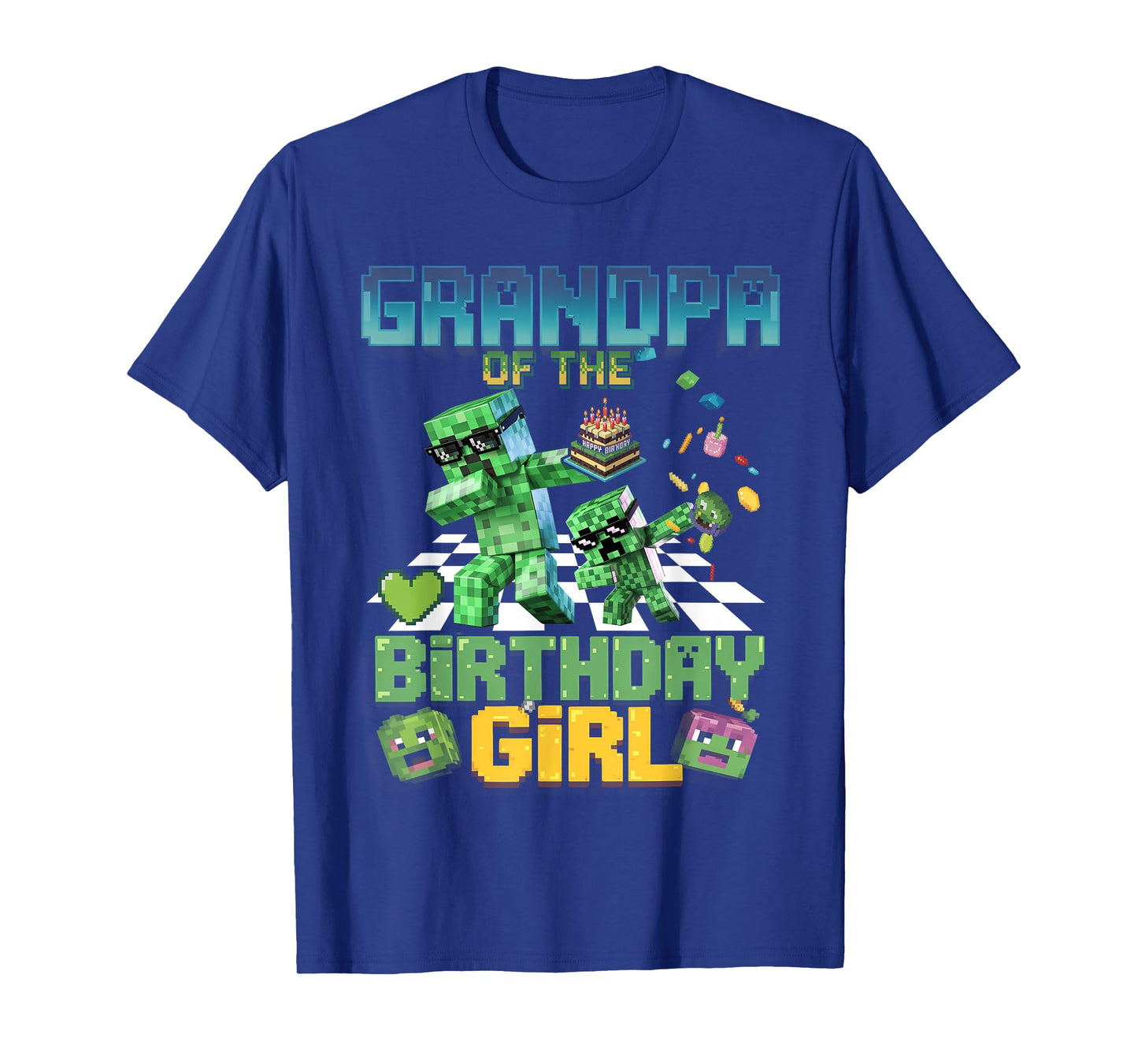 Grandpa of the Birthday Girl Funny Video Game Pixel T-Shirt