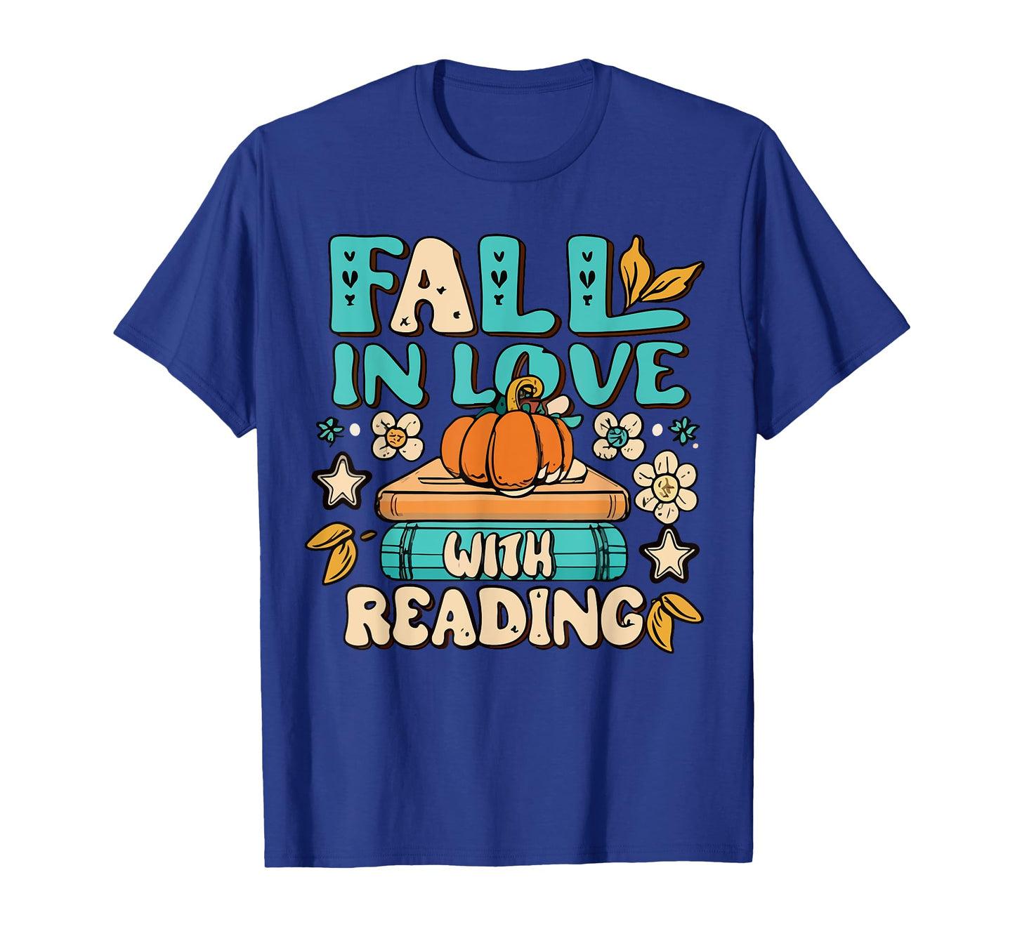 Fall In Love With Reading Book Autumn Pumpkins And Teachers T-Shirt for Men Women Kids