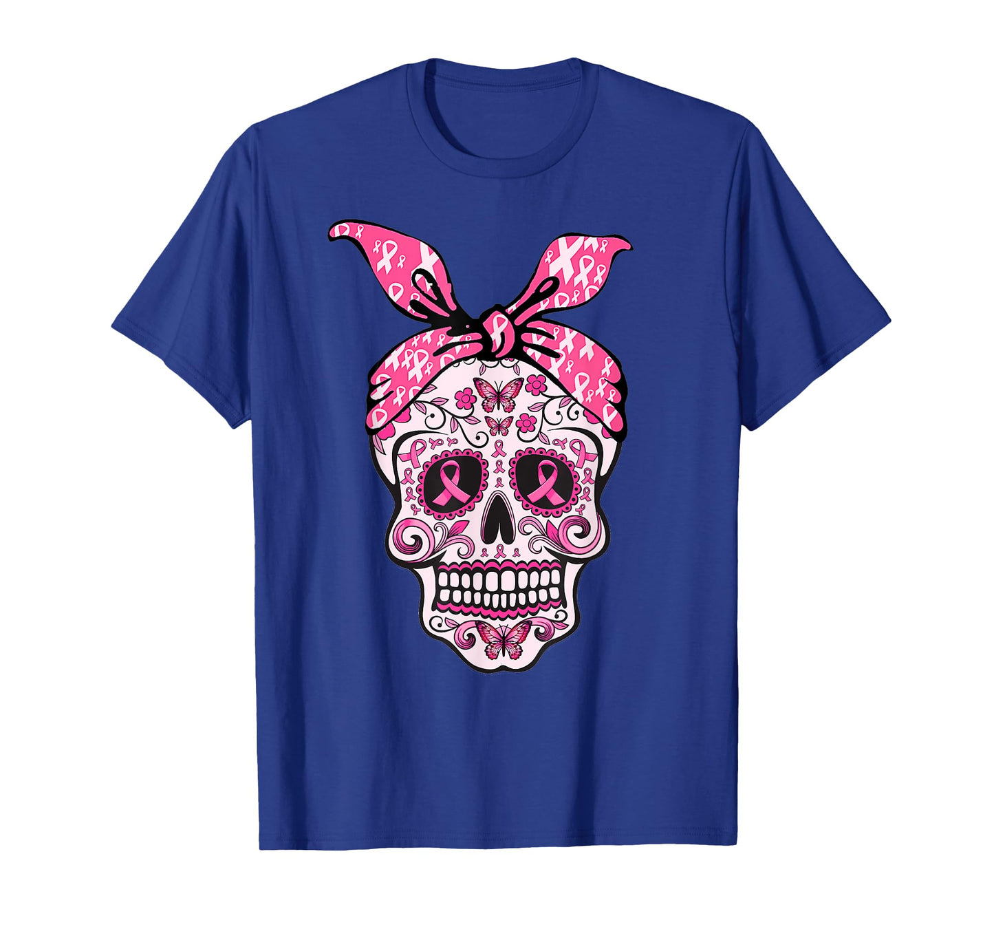 Sugar Skull Pink Ribbon Bandana Calavera Breast Cancer T-Shirt