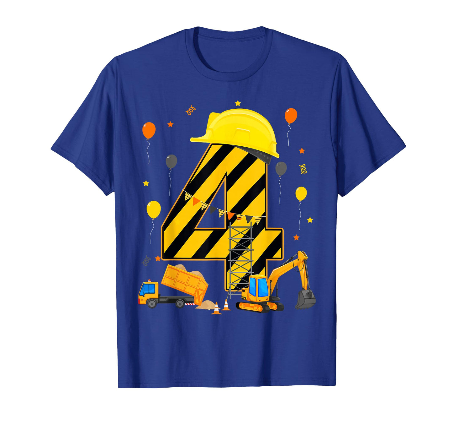 Four 4yr 4th Birthday Construction Vehicles 4 Year Old T-Shirt