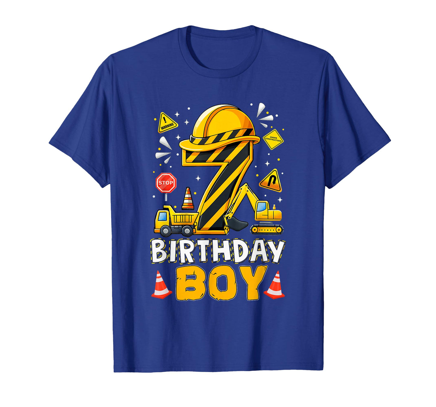 Construction 7 Year Old Birthday Boy 7th Birthday Excavator T-Shirt