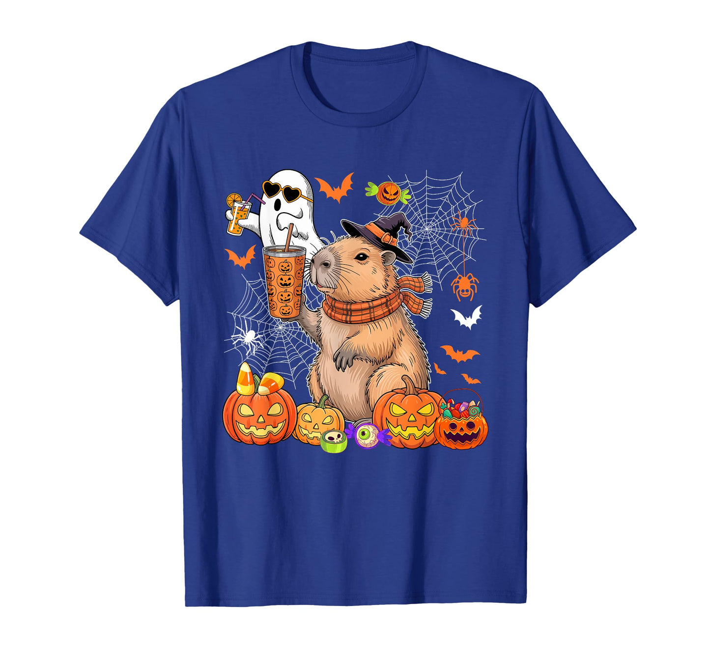 Capybara As Witch Drinking Coffee Halloween Cute Boo Ghost T-Shirt