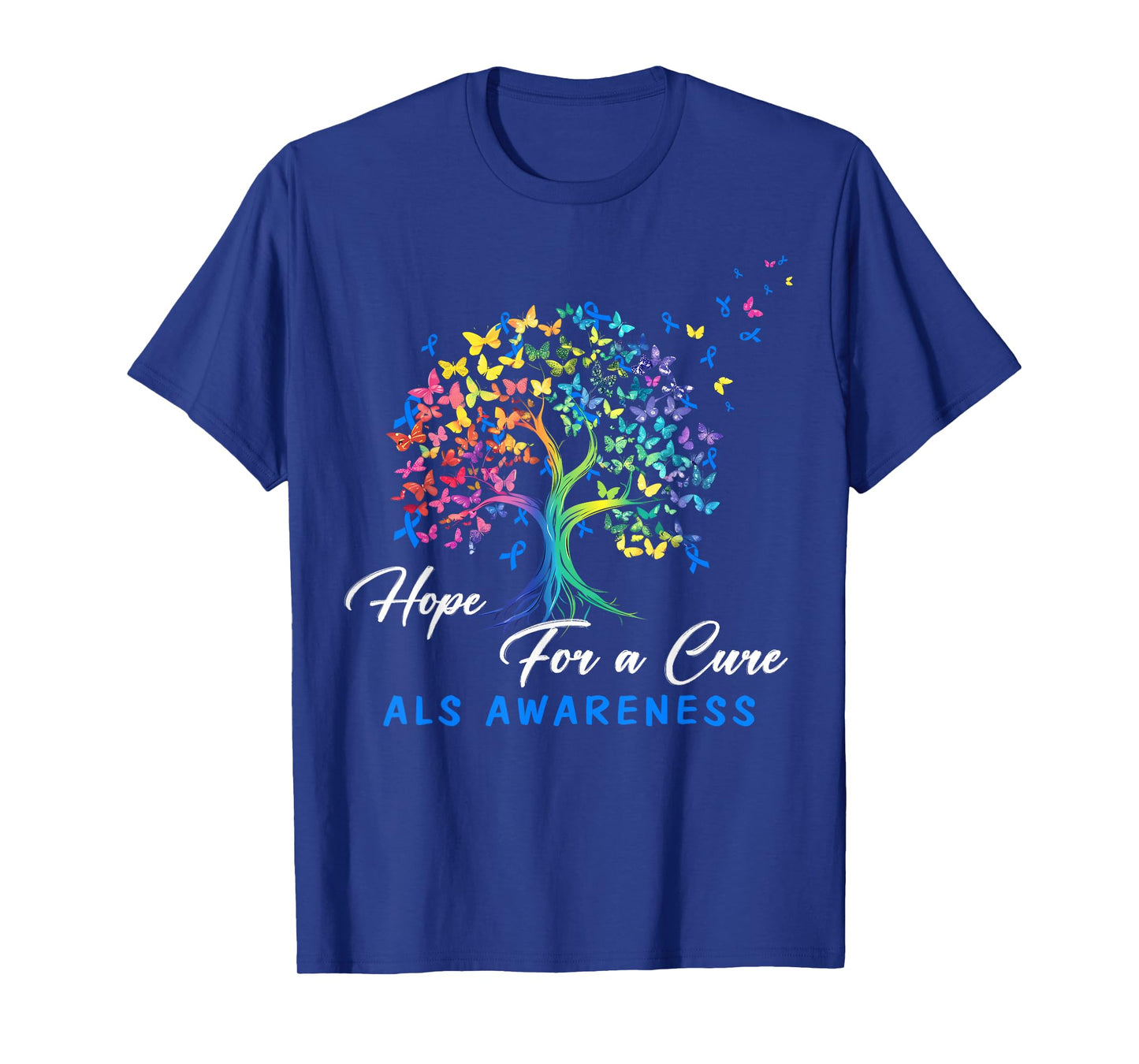 Hope A For Cure ALS Awareness Tree Blue Ribbon Support Team T-Shirt