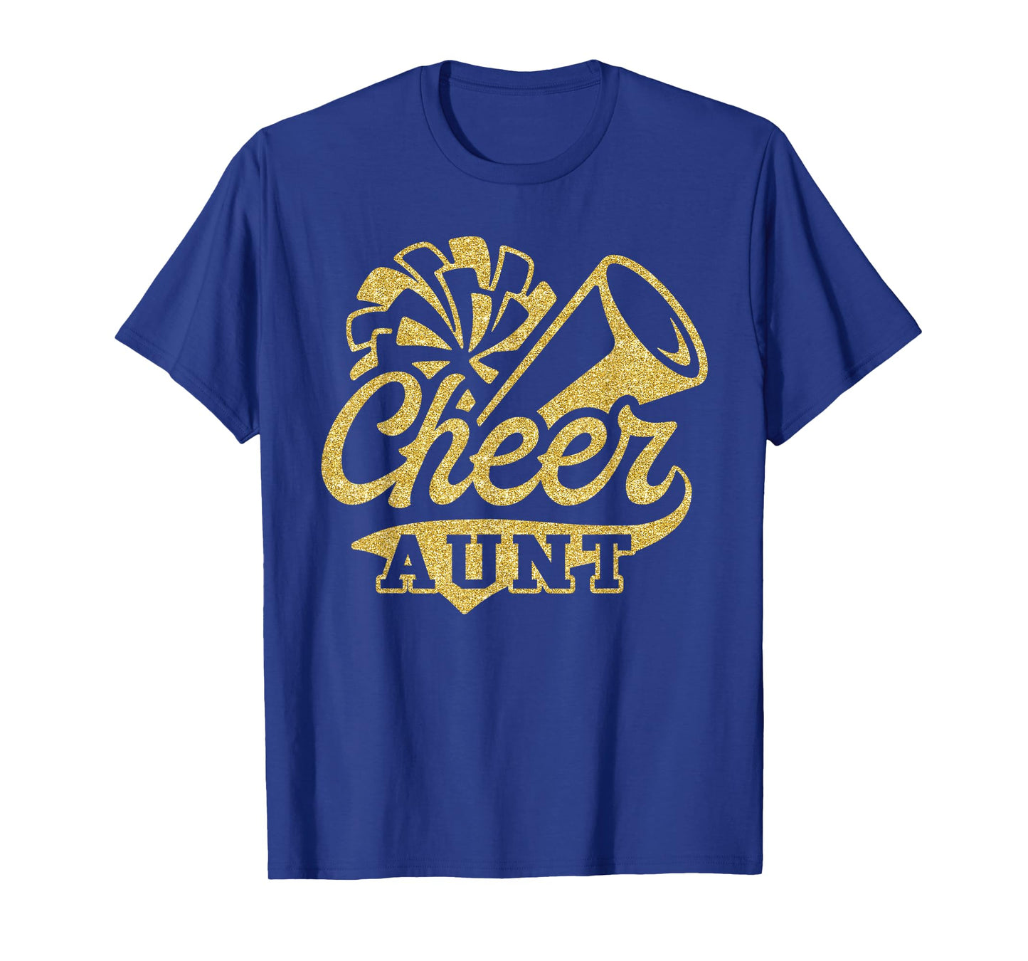 Cheer Aunt Biggest Fan Cheerleader Black Yellow Gold Pom Pom T-Shirt