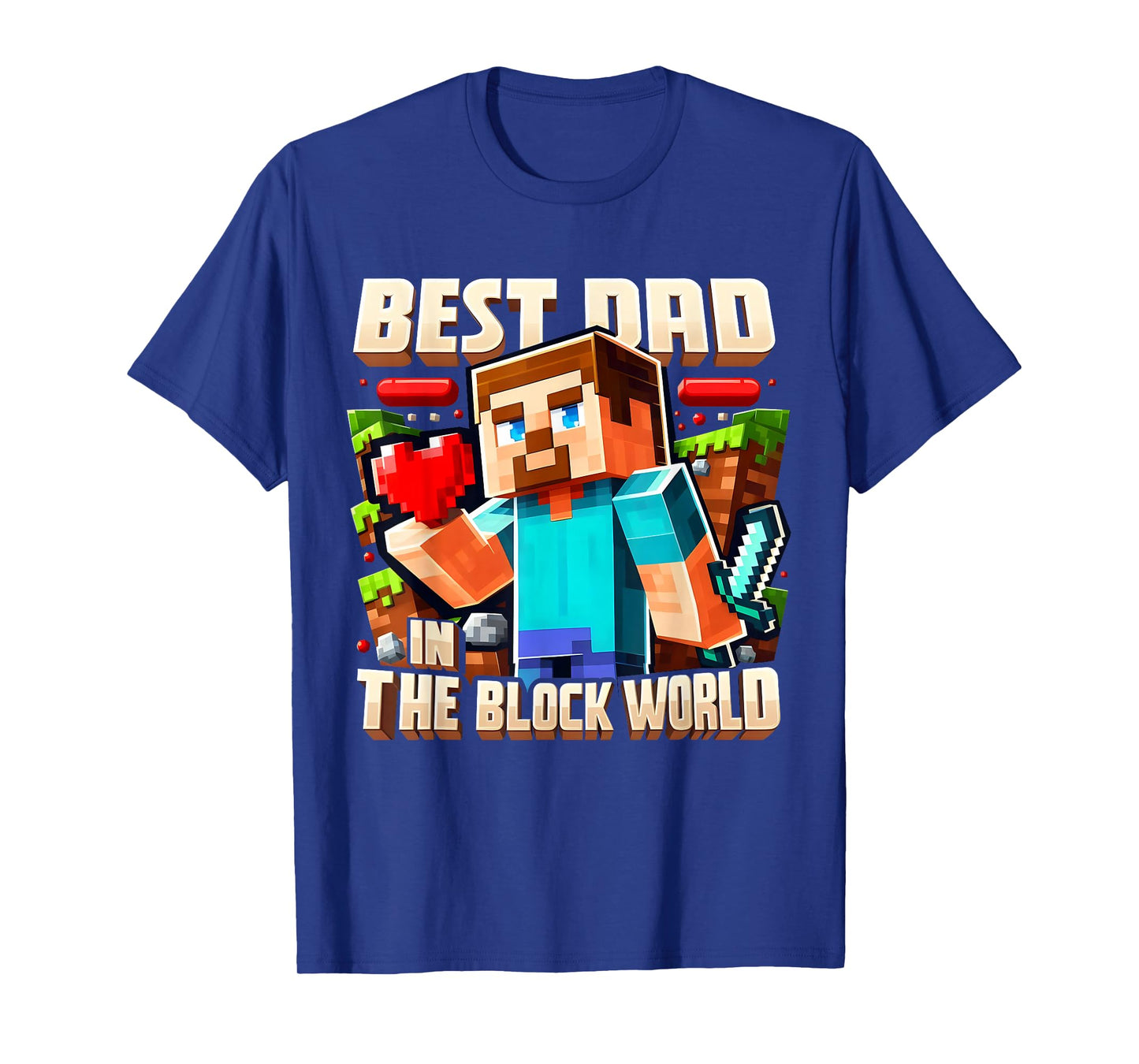 Best Dad in the Block World Pixel Gaming Father Day T-Shirt