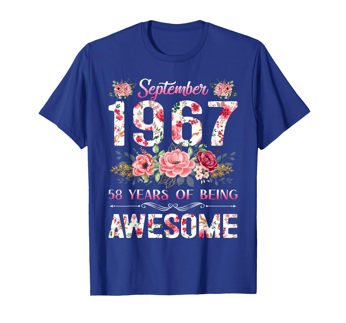 58 Year Old Floral September 1967 58th Birthday Gifts Women T-Shirt