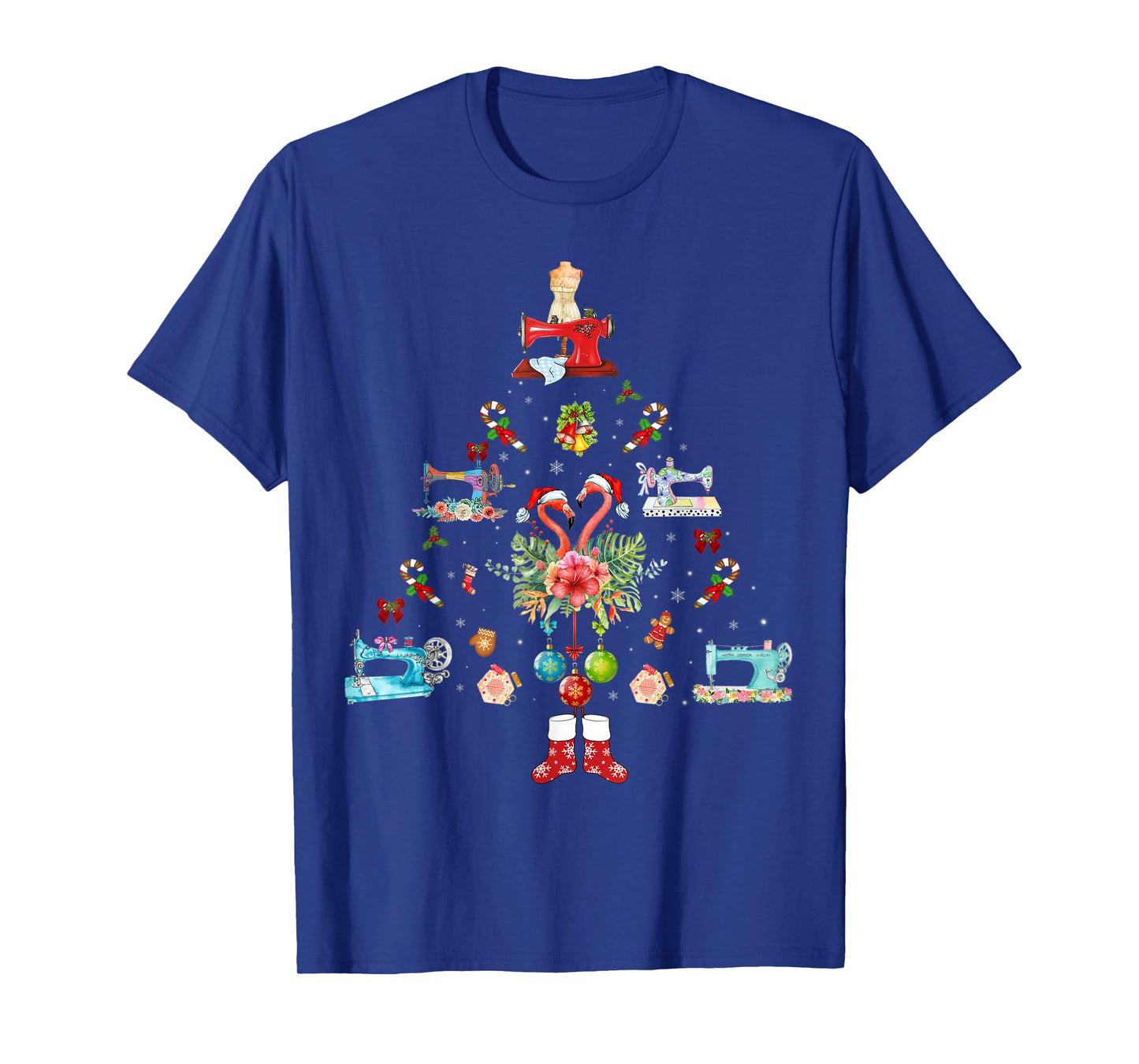 Flamingo Quilting Machine Christmas T-Shirt