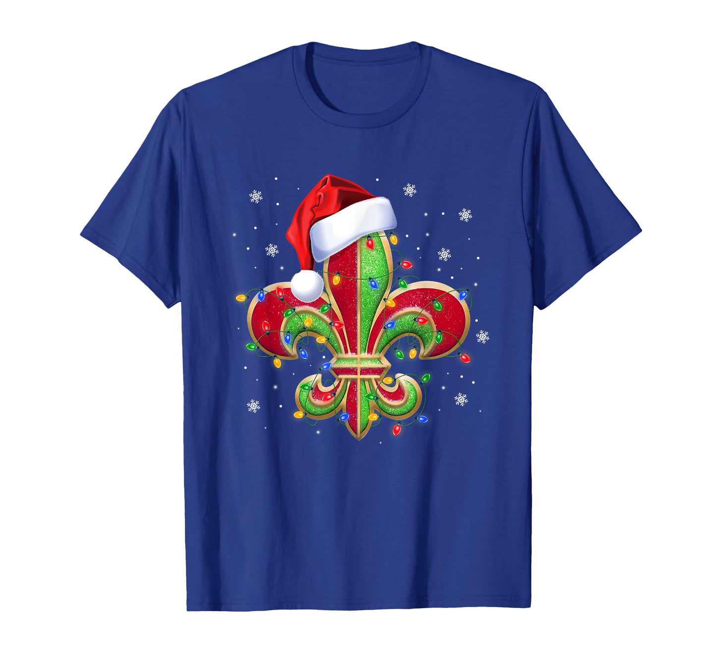 Fleur De Lis Christmas Ornament with Santa Hat Xmas Lights T-Shirt