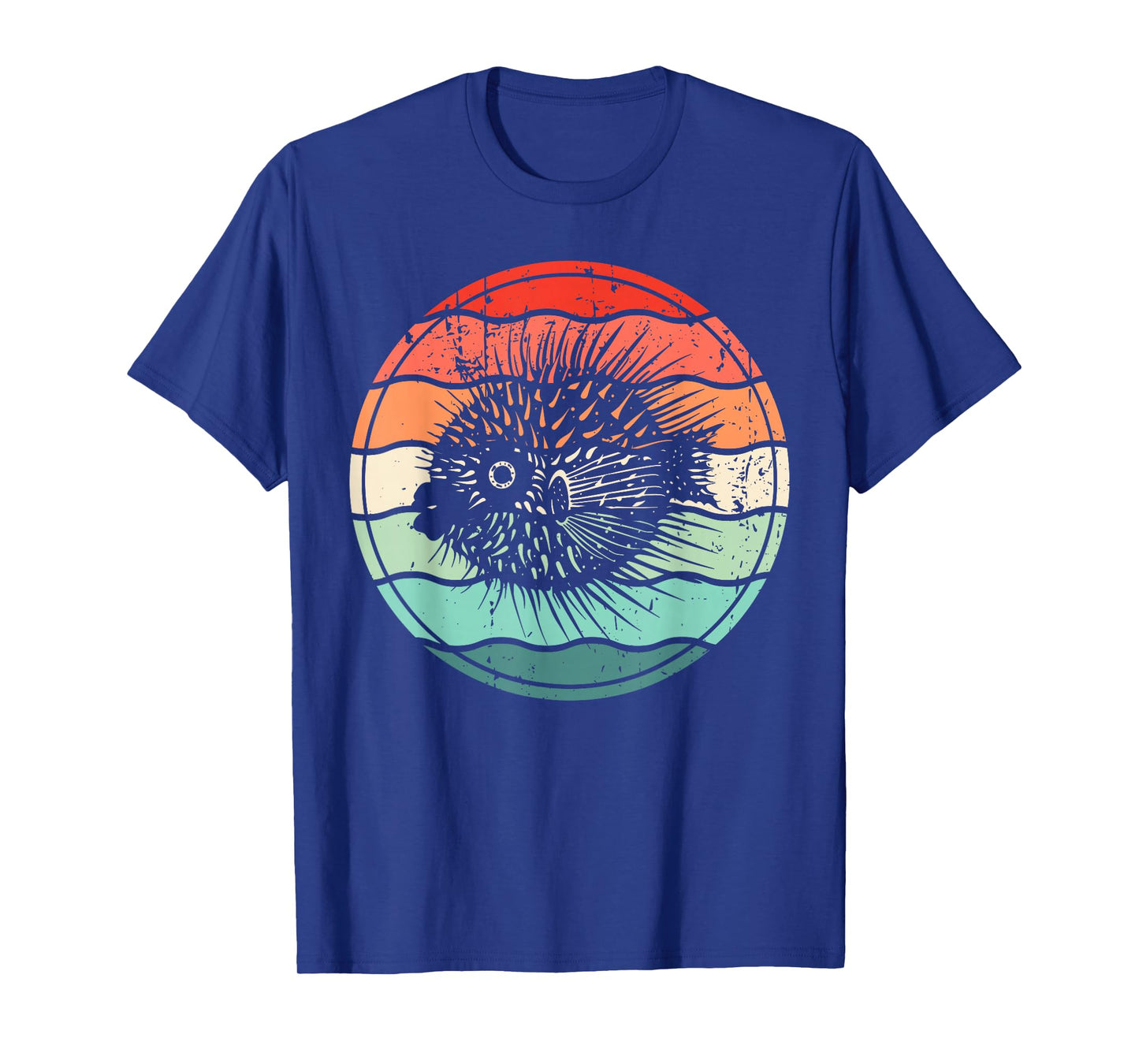 Sea Pufferfish Retro Sunset 70s Vintage Puffer Fish T-Shirt