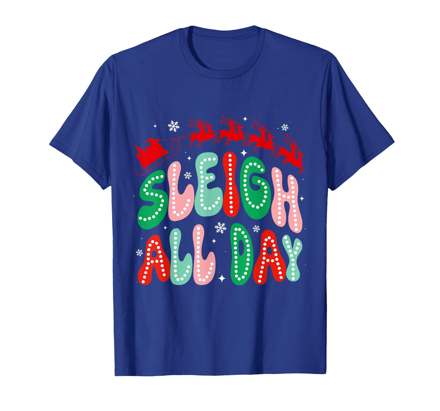 Reindeer Sleigh All Day Retro Christmas Pajamas Women Girls T-Shirt