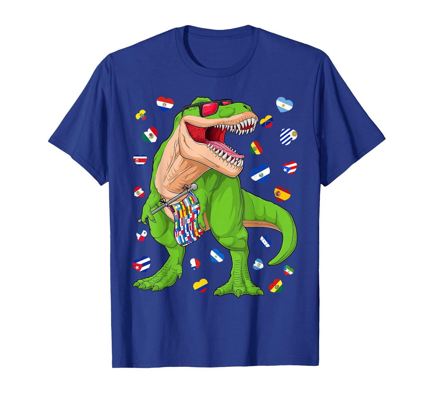 Hispanic Heritage Month T Rex Dinosaur All Hispanic Flags T-Shirt