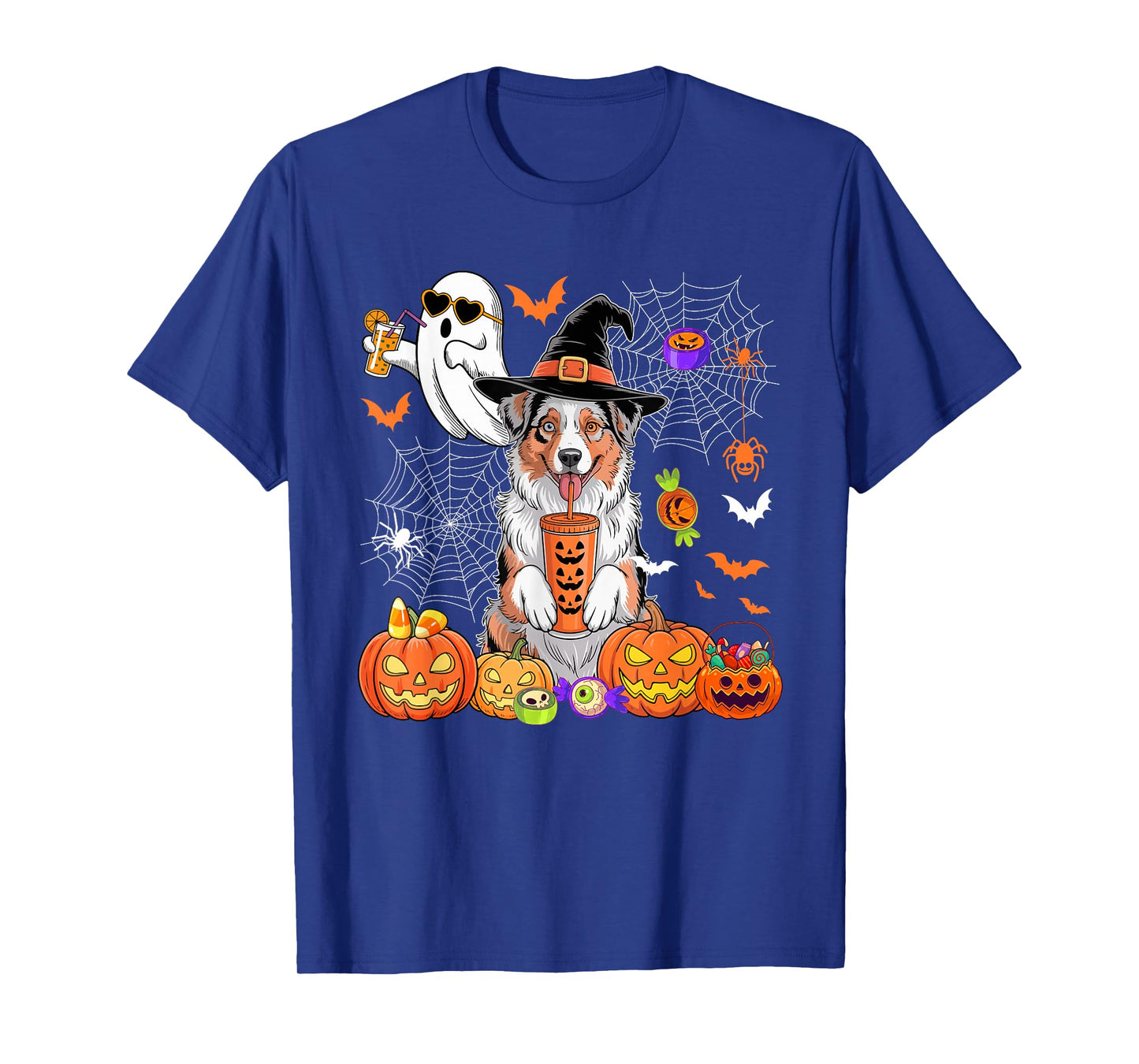 Aussie As Witch Drinking Coffee Halloween Boo Ghost T-Shirt
