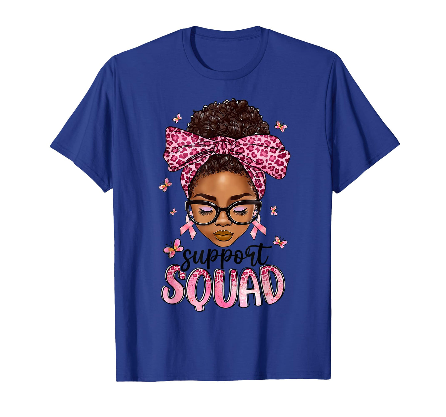 Support Squad Breast Cancer Awareness Messy Bun Black Woman T-Shirt