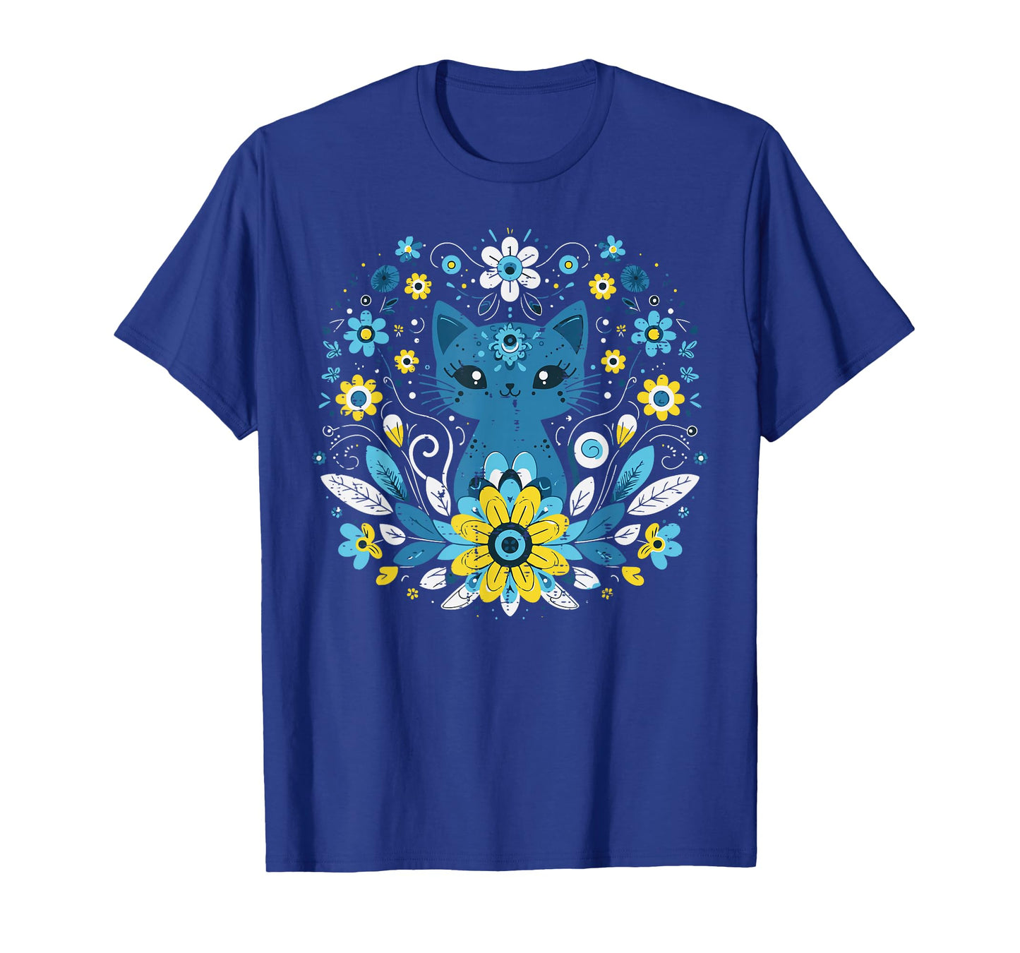 Ukraine Blue Yellow Cat Flowers Ukrainian Girls Kids Women T-Shirt