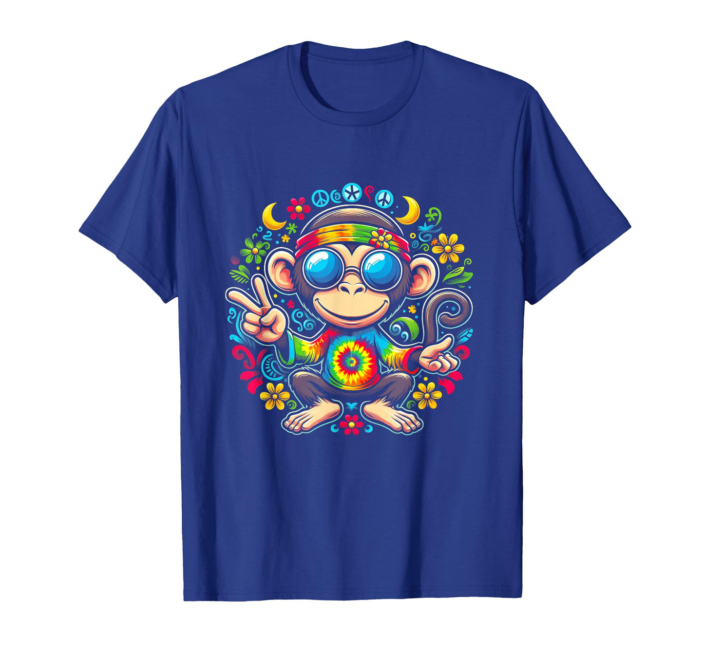 Monkey Peace Sign Tie Dye For Boys And Girl Hippie Colorful T-Shirt